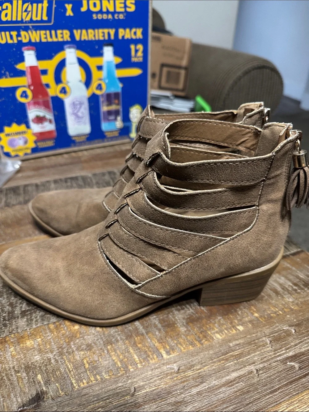 Women's Tan Suede Strappy Ankle Booties
